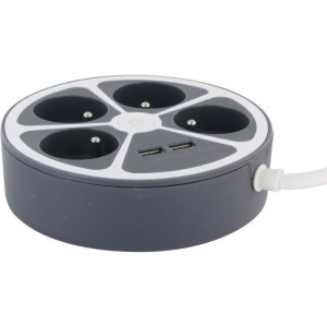 Chacon Multiprise Bureau 16A.250V-MAX 3680W 4x16a+2USBA-Kabel 1,5 m- graues Farb-Liker-Liker-Liker