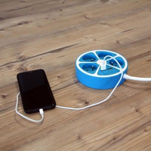 Circular design power strip - CHACON - 4X16 A - 1.5 m cord - With 2 USB-A + Switch - Blue