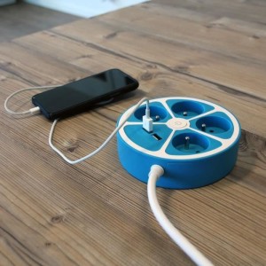 Circular design power strip - CHACON - 4X16 A - 1.5 m cord - With 2 USB-A + Switch - Blue