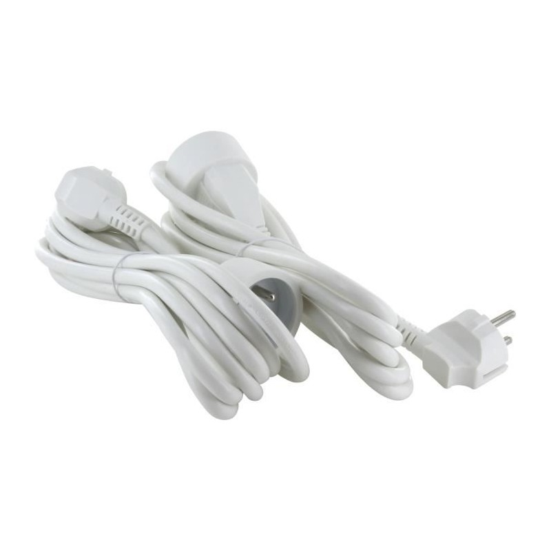 Lot de 2 prolongateurs - CHACON - HO5VVF 3 x 1,5 mm² - 3 m - Blanc