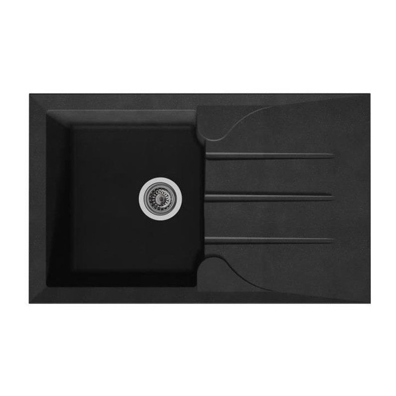 STRADOUR Evier cuisine a encastrer 1 bac + 1 égouttoir Aloa - Résine - 81 x 50 cm - Noir