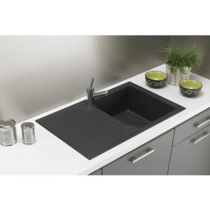 STRADOUR Einbau-Küchenspüle 1 Becken + 1 Abtropffläche Aloa - Resin - 81 x 50 cm - Schwarz