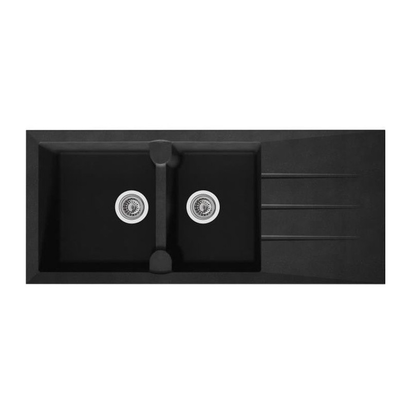 STRADOUR Spüle Einbauküche mit 2 Schalen + 1 Abtropffläche Aloa - Resin - 116 x 50 cm - Schwarz
