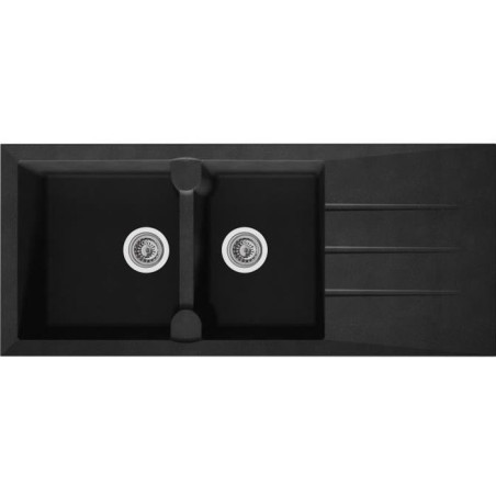 STRADOUR Spüle Einbauküche mit 2 Schalen + 1 Abtropffläche Aloa - Resin - 116 x 50 cm - Schwarz