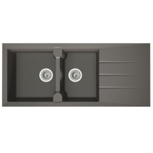 STRADOUR Einbau-Küchenspüle mit 2 Behältern + 1 Aloa-Abtropffläche - Kunststoff - 116 x 50 cm - Betongrau