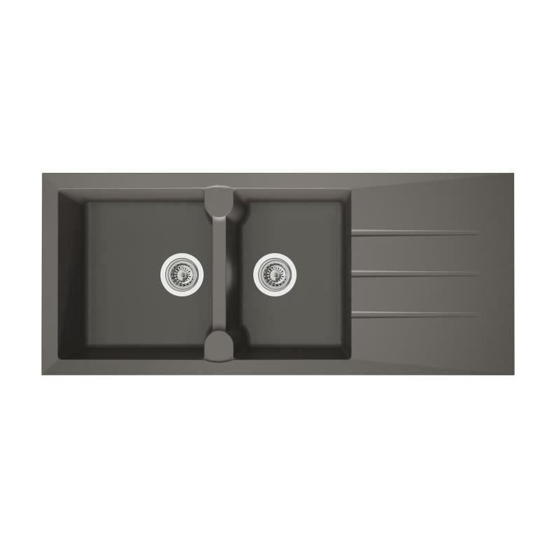 STRADOUR Evier cuisine a encastrer 2 bacs + 1 égouttoir Aloa - Résine - 116 x 50 cm - Gris béton