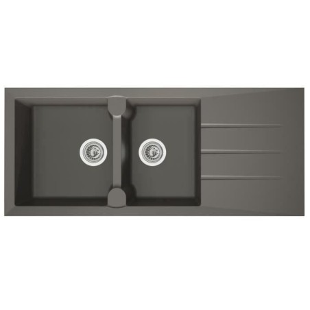 STRADOUR Einbau-Küchenspüle mit 2 Behältern + 1 Aloa-Abtropffläche - Kunststoff - 116 x 50 cm - Betongrau