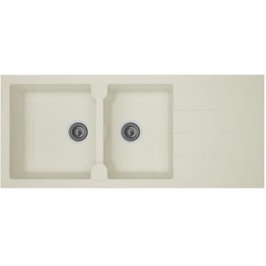STRADOUR Einbau-Küchenspüle mit 2 Becken + 1 Aloa-Abtropffläche - Resin - 116 x 50 cm - Weiß