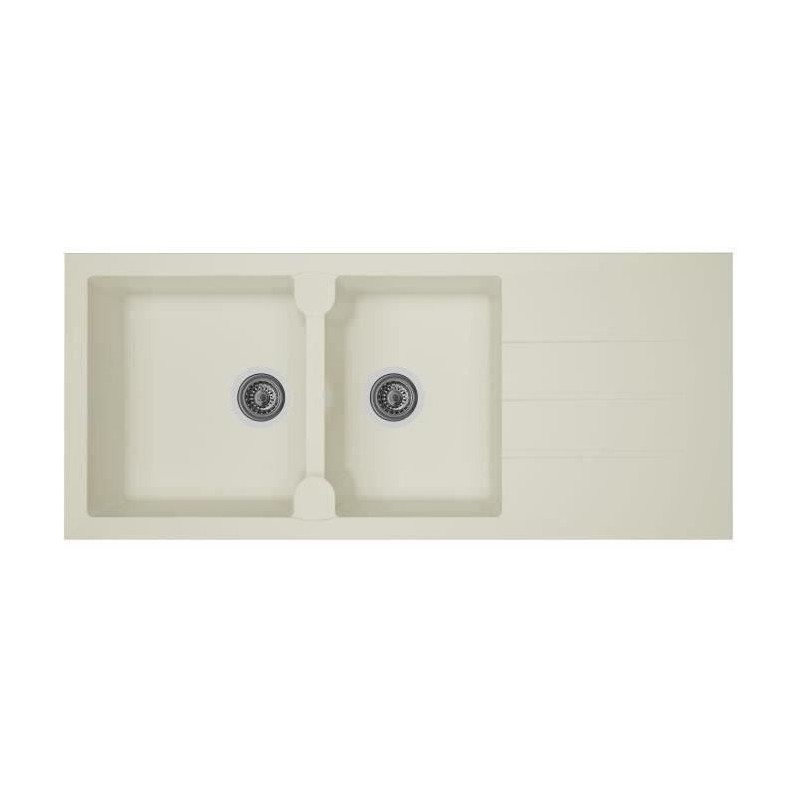 STRADOUR Evier cuisine a encastrer 2 bacs + 1 égouttoir Aloa - Résine - 116 x 50 cm - Blanc
