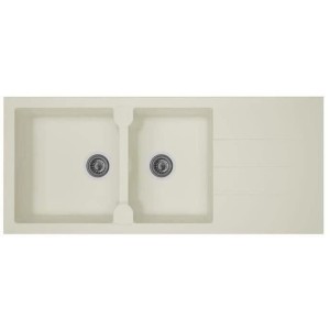 STRADOUR Evier cuisine a encastrer 2 bacs + 1 égouttoir Aloa - Résine - 116 x 50 cm - Blanc