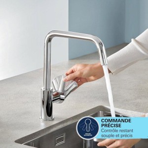 Küchenarmatur - Einhebel-Spültischmischer - Mattschwarz - Hoher U-förmiger Auslauf - Ausziehbare Brause - GROHE Start - 30631
