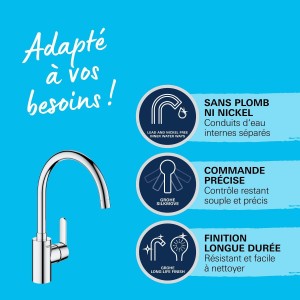 Küchenarmatur - Chrom - C-Auslauf - Hoher Auslauf - 150° Drehung - GROHE Get - 31494001
