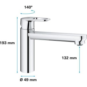 GROHE FAUXT STORT FLOW Kitchen Sink, Monocomina mixer with economical water mousseur, 140 ° rotation, chrome, 31691000