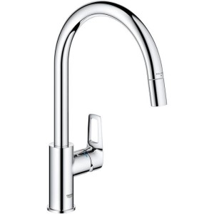 Küchenarmatur - Einhebel-Spültischmischer - Chrom - Hoher C-förmiger Auslauf - Ausziehbarer Luftsprudler - GROHE StartLoop -