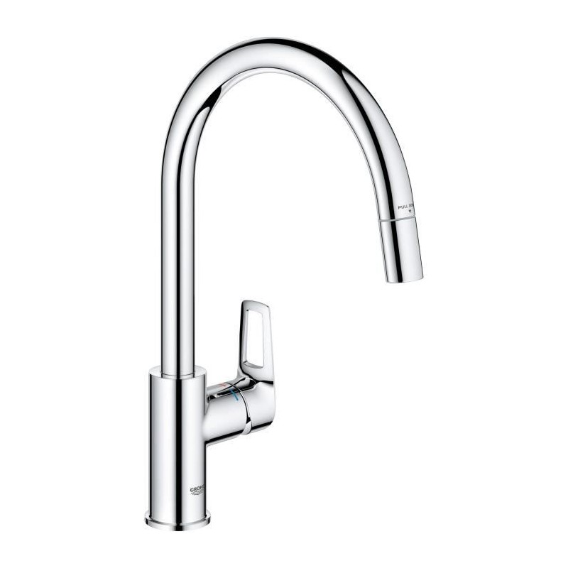Kitchen faucet - Single lever sink mixer - Chrome - High C-shaped spout - Pull-out aerator - GROHE StartLoop - 30556000