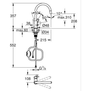 Küchenarmatur - Einhebel-Spültischmischer - Chrom - Hoher C-förmiger Auslauf - Ausziehbarer Luftsprudler - GROHE StartLoop -