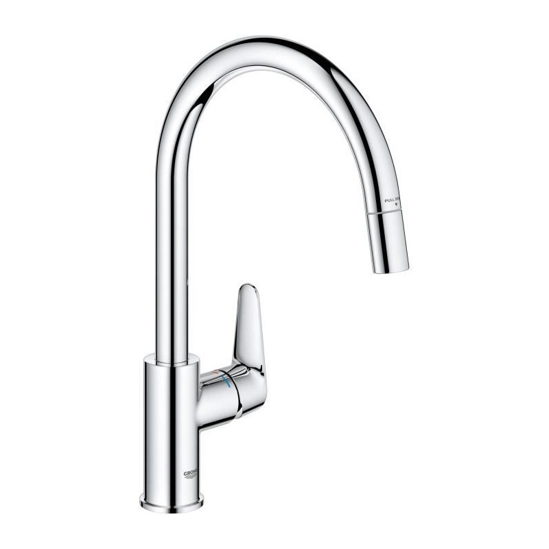 Kitchen faucet - Chrome - High C-shaped spout - Pull-out aerator - 360 rotation - Flow limiter - GROHE Start Curve - 30562000