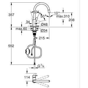 Kitchen faucet - Chrome - High C-shaped spout - Pull-out aerator - 360 rotation - Flow limiter - GROHE Start Curve - 30562000