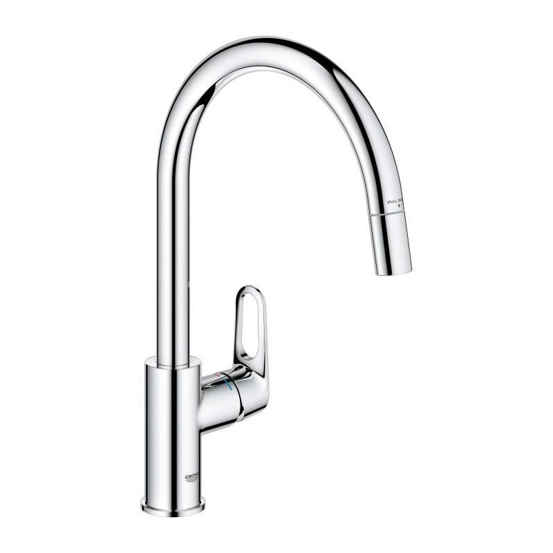 Kitchen faucet - Chrome - High C-shaped spout - Pull-out aerator - 360° rotation - Flow limiter - GROHE Start Flow - 30569000