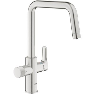 Robinet filtrant de cuisine - Supersteel - Filtration de l'eau - Bec haut en U - Rotation 150° - GROHE Blue Pure Start - 30595D