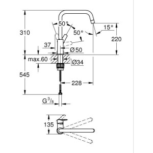 Küchenarmatur - Einhebel-Spültischmischer - Mattschwarz - Hoher Auslauf - 150° Drehung - GROHE Start - 304702430