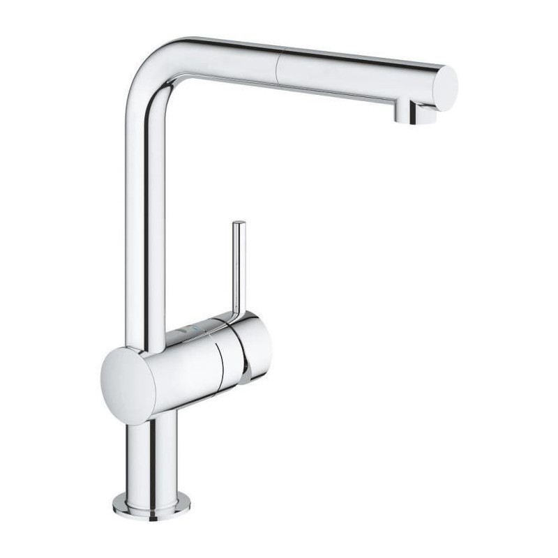 GROHE Mitigeur évier Minta 32168000 - Douchette extractible - Bec L - Bec tube pivotant 360° - Clapet anti-retour - Chrome