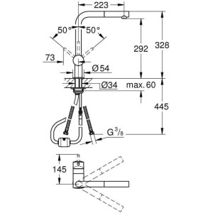 Grohe Minta Sink Mixer 32168000 - Extractable shower - BEC L - 360 ° swivel tube beak - Anti -return valve - Chrome