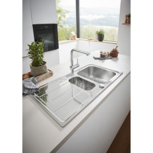 GROHE Mitigeur évier Minta 32168000 - Douchette extractible - Bec L - Bec tube pivotant 360° - Clapet anti-retour - Chrome