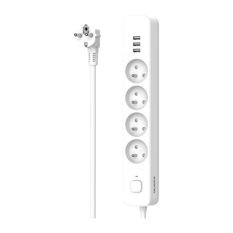 Power strip - QUARX - 4 sockets - With 3 USB ports, 1.5m cable
