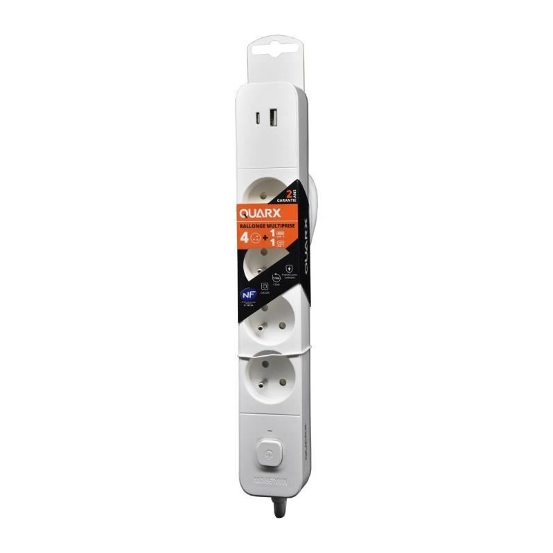 Power strip - QUARX - 4 sockets - With USB Type C and USB A, 1.5m cable