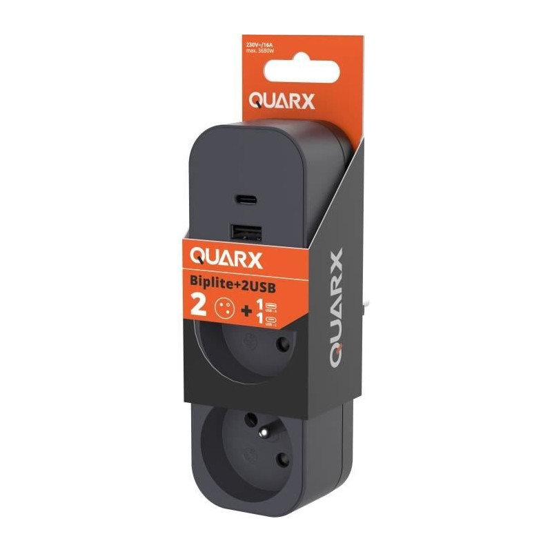 Biplite - QUARX - 2P 16A - Mit USB-A und USB-C, NF-konform