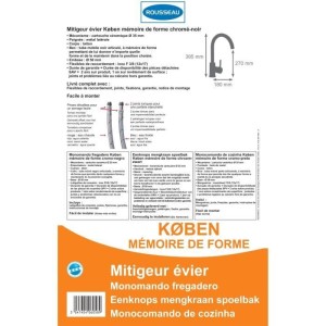 ROUSSEAU Küchenmischbatterie Køben - Ohne Dusche - Memory Form - Grau und Schwarz