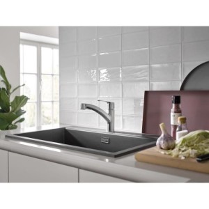 Kitchen faucet - Supersteel - Single lever sink mixer - Pull-out spray - 90° low swivel spout - GROHE Start - 30531DC1
