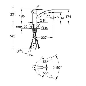 Küchenarmatur - Supersteel - Einhebel-Spültischmischer - Ausziehbare Brause - 90° niedriger Schwenkauslauf - GROHE Start - 30