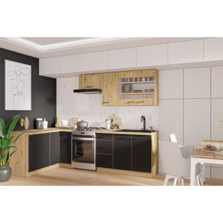 Komplette Küche – MODENA – 270 x 150 cm – Artisan-Eiche und Mattschwarz