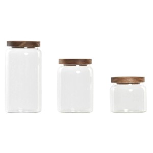 Set mit 3 Kanistern DKD Home Decor Akazienholz Borosilikatglas (1 L...