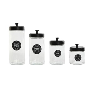 Set mit 4 Kanistern Home ESPRIT Schwarz Metall Kristall 1 L 1,5 L 1...