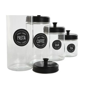 Set mit 4 Kanistern Home ESPRIT Schwarz Metall Kristall 1 L 1,5 L 1...