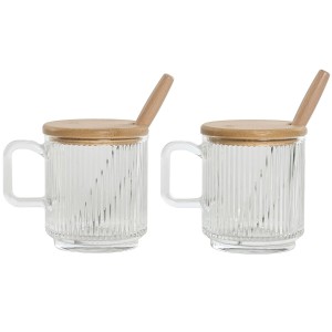 Zuckerdose Home ESPRIT Durchsichtig Bambus Kristall 350 ml 11,7 x 8...