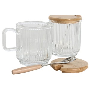 Zuckerdose Home ESPRIT Durchsichtig Bambus Kristall 350 ml 11,7 x 8...