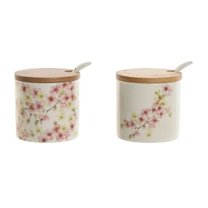 Zuckerdose Home ESPRIT Weiß Rosa Lila Bambus Dolomite 7,5 x 7,5 x 7...