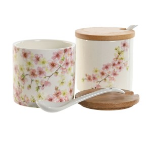 Zuckerdose Home ESPRIT Weiß Rosa Lila Bambus Dolomite 7,5 x 7,5 x 7...
