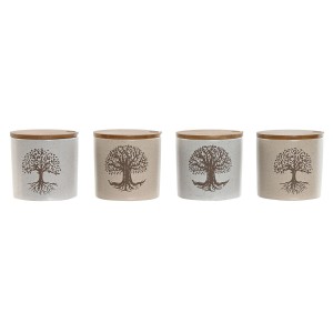 Zuckerdose Home ESPRIT Weiß Beige Bambus Steingut 9,5 x 9,5 x 9,5 c...
