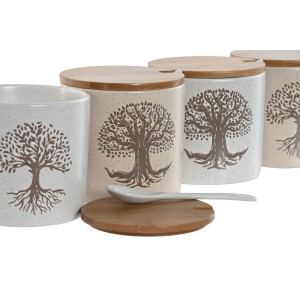 Zuckerdose Home ESPRIT Weiß Beige Bambus Steingut 9,5 x 9,5 x 9,5 c...