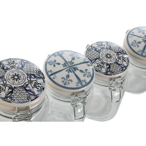 Set mit 4 Kanistern Home ESPRIT Blau Weiß Metall Silikon Kristall S...