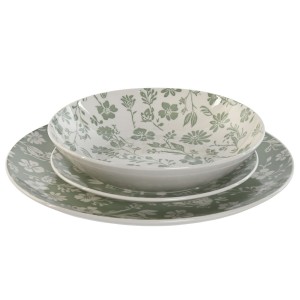Geschirr-Set Home ESPRIT Weiß grün Porzellan blumig 27 x 27 x 2 cm ...
