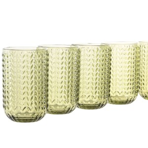 Gläserset Home ESPRIT grün Kristall Mit Relief 420 ml (6 Stück) |  ...