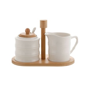 Zuckerdose Home ESPRIT Weiß Bambus Porzellan 19,5 x 9 x 17 cm 2 Stü...