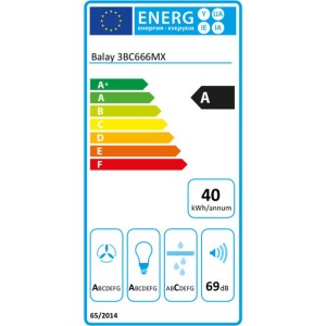 Konventioneller Rauchfang Balay 3BC666MX 570 m3/h 69 dB (A) Grau St...