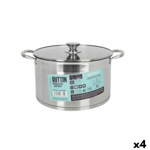 Topf mit Glasabdeckung Quttin Hermes Stahl 10 L (4 Stück) |  Pfanne...